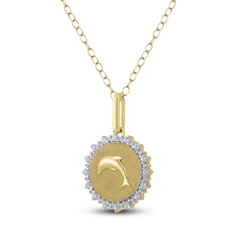 Main Image 2 of Diamond Dolphin Necklace 1/4 ct tw 10K Yellow Gold 18"