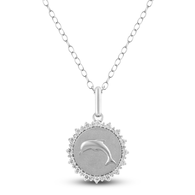 Main Image 1 of Diamond Dolphin Necklace 1/4 ct tw Sterling Silver 18"