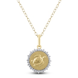 Diamond Turtle Necklace 1/4 ct tw 10K Yellow Gold 18"