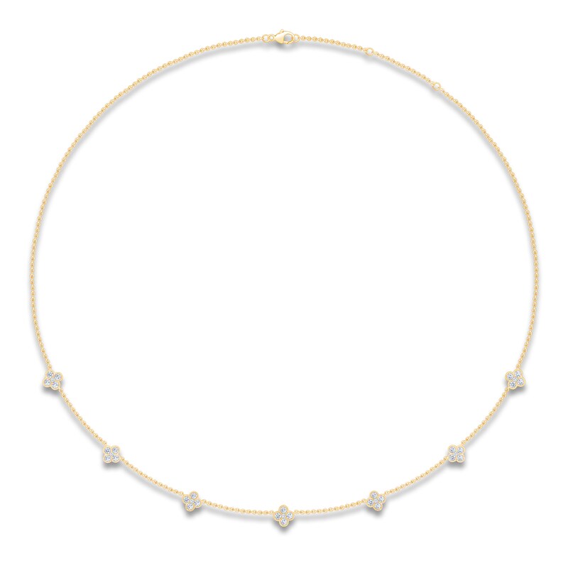 Main Image 1 of Diamond Clover Station Necklace 1-1/2 ct tw 10K Yellow Gold 18&quot;