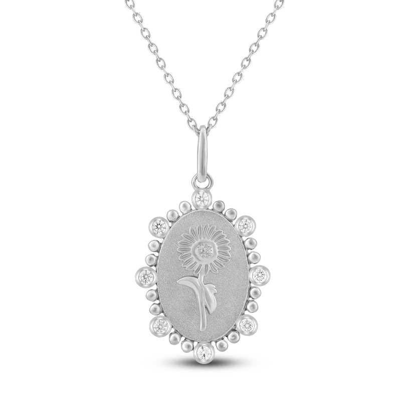 Main Image 1 of Aster Birth Flower Diamond Necklace 1/4 ct tw Sterling Silver 18"