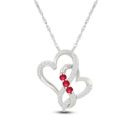 Lab-Created Ruby & White Lab-Created Sapphire Twisted Hearts Infinity Necklace Sterling Silver 18"