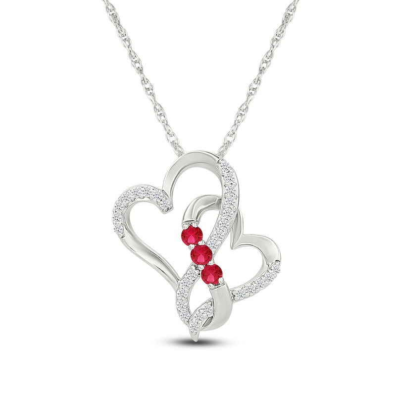 Main Image 1 of Lab-Created Ruby & White Lab-Created Sapphire Twisted Hearts Infinity Necklace Sterling Silver 18"
