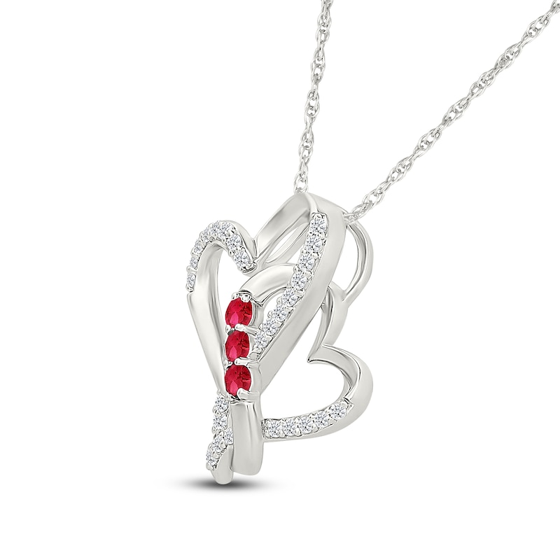 Main Image 2 of Lab-Created Ruby & White Lab-Created Sapphire Twisted Hearts Infinity Necklace Sterling Silver 18"