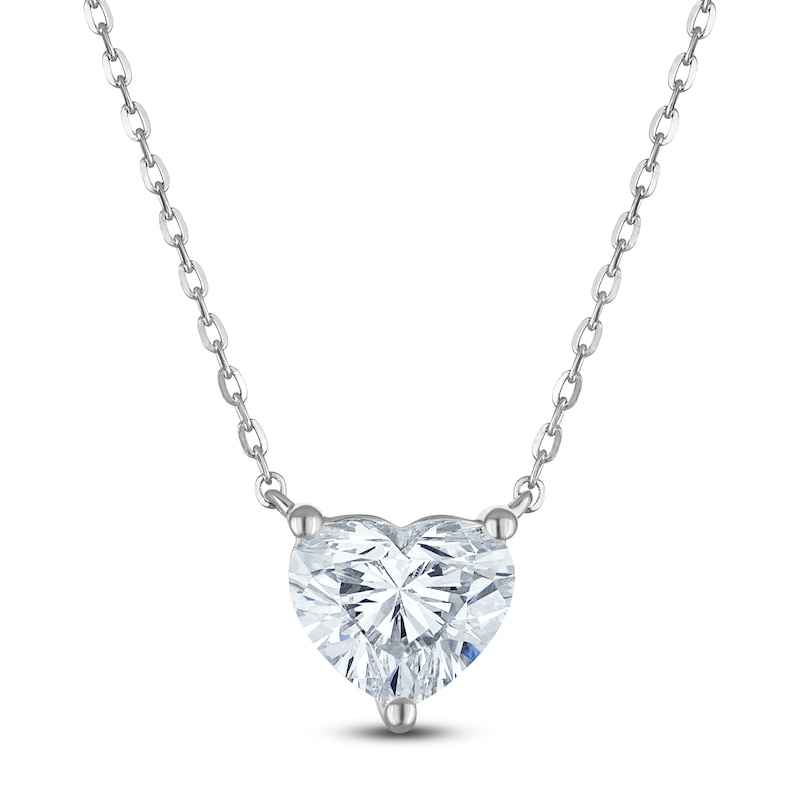 Main Image 1 of Heart-Shaped Lab-Grown Diamond Solitaire Necklace 2 ct tw 14K White Gold 18" (SI2/F)