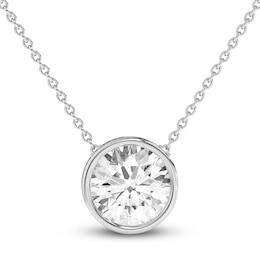 Round-Cut Lab-Grown Diamond Solitaire Bezel-Set Necklace 2 ct tw 18K White Gold 18" (VS2/F)