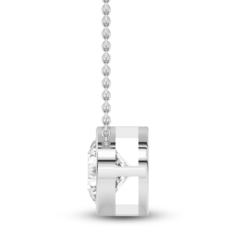 Main Image 2 of Round-Cut Lab-Grown Diamond Solitaire Bezel-Set Necklace 2 ct tw 18K White Gold 18" (VS2/F)
