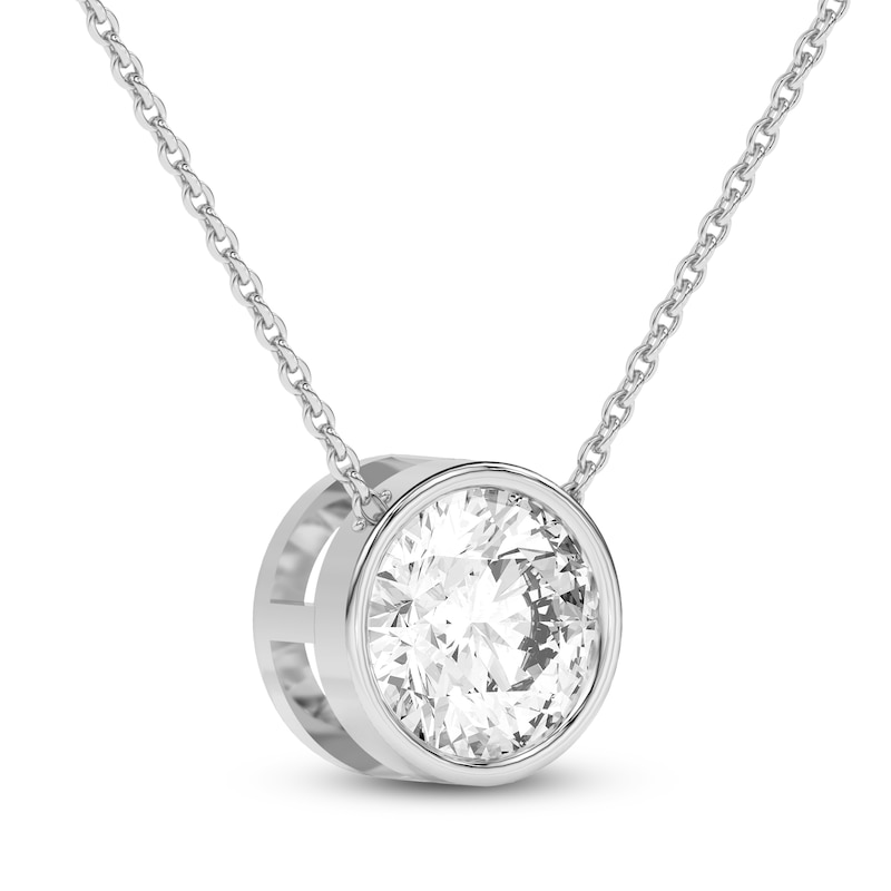 Main Image 3 of Round-Cut Lab-Grown Diamond Solitaire Bezel-Set Necklace 2 ct tw 18K White Gold 18" (VS2/F)