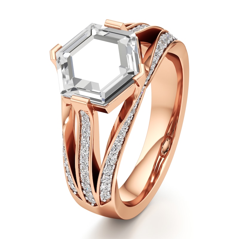 Main Image 4 of J'Lure Lab-Grown Diamond Hexagon Portrait-Cut Engagement Ring 2-3/8 ct tw 18K Rose Gold
