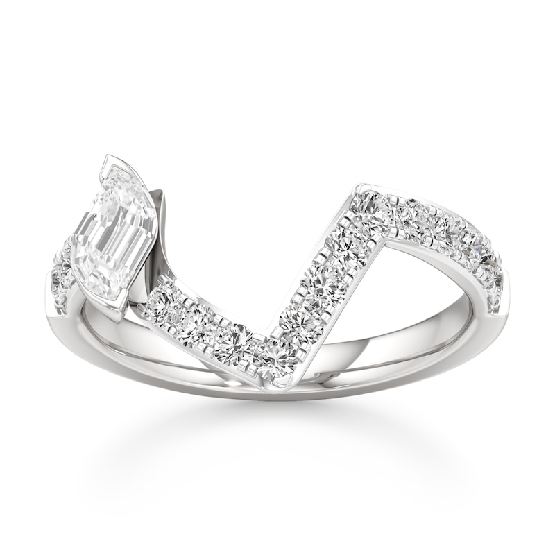 Main Image 1 of J'Lure Leaf Step-Cut Lab-Grown Diamond Contour Wedding Band 5/8 ct tw 18K White Gold
