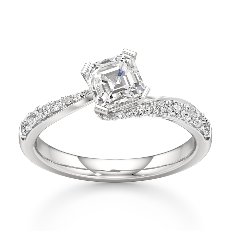 Main Image 1 of J'Lure Square-Emerald Step-Cut Lab-Grown Diamond Bypass Engagement Ring 1-1/3 ct tw 18K White Gold