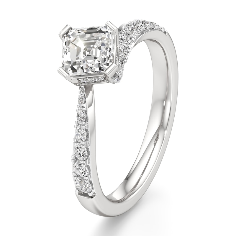 Main Image 4 of J'Lure Square-Emerald Step-Cut Lab-Grown Diamond Bypass Engagement Ring 1-1/3 ct tw 18K White Gold