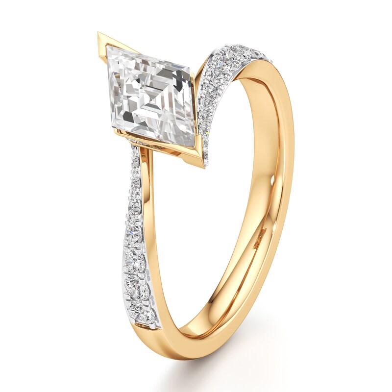 Main Image 4 of J'Lure Lozenge Step-Cut Lab-Grown Diamond Bypass Engagement Ring 1-3/8 ct tw 18K Yellow Gold
