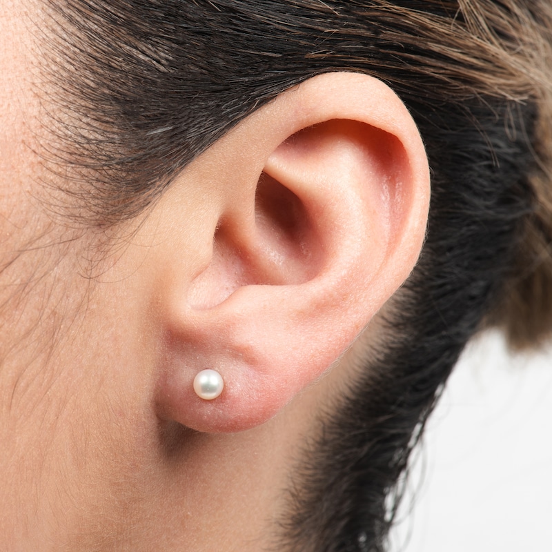 Main Image 3 of Cultured Pearl Stud Earrings 14K Yellow Gold