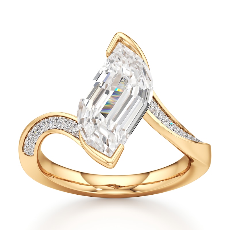 Main Image 1 of J'Lure Leaf Step-Cut Lab-Grown Diamond Bypass Engagement Ring 3-1/5 ct tw 18K Yellow Gold