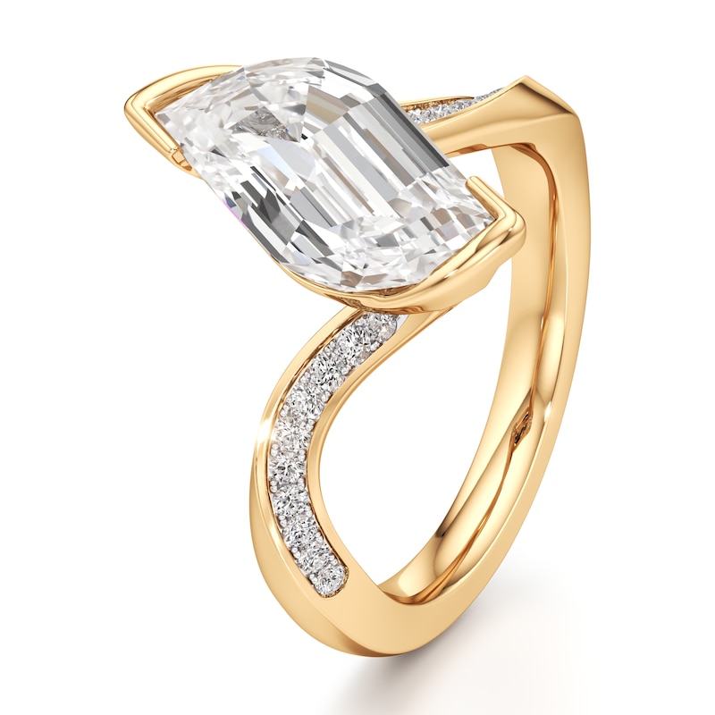 Main Image 4 of J'Lure Leaf Step-Cut Lab-Grown Diamond Bypass Engagement Ring 3-1/5 ct tw 18K Yellow Gold