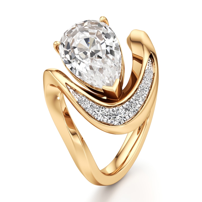 Main Image 4 of J'Lure Pear Step-Cut Lab-Created Diamond Engagement Ring 3 ct tw 18K Yellow Gold