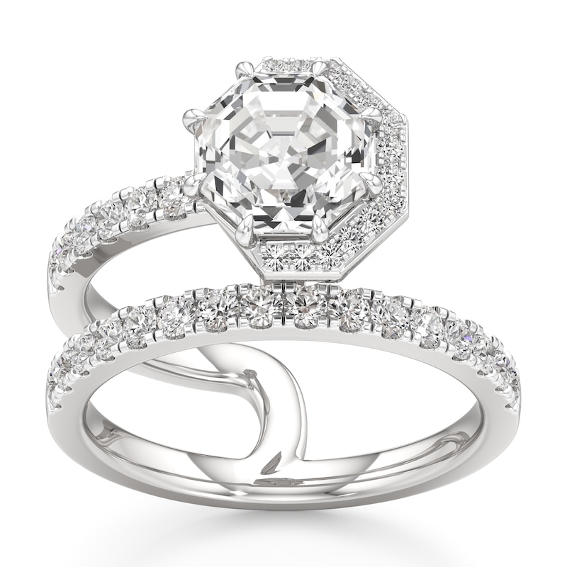 Main Image 1 of J'Lure Octagon Step-Cut Lab-Grown Diamond Spiral Engagement Ring 2-1/2 ct tw 18K White Gold