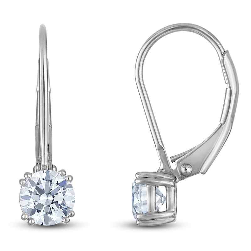 Main Image 1 of Round-Cut Lab-Grown Diamond Solitaire Drop Earrings 1/2 ct tw 14K White Gold (SI2/F)