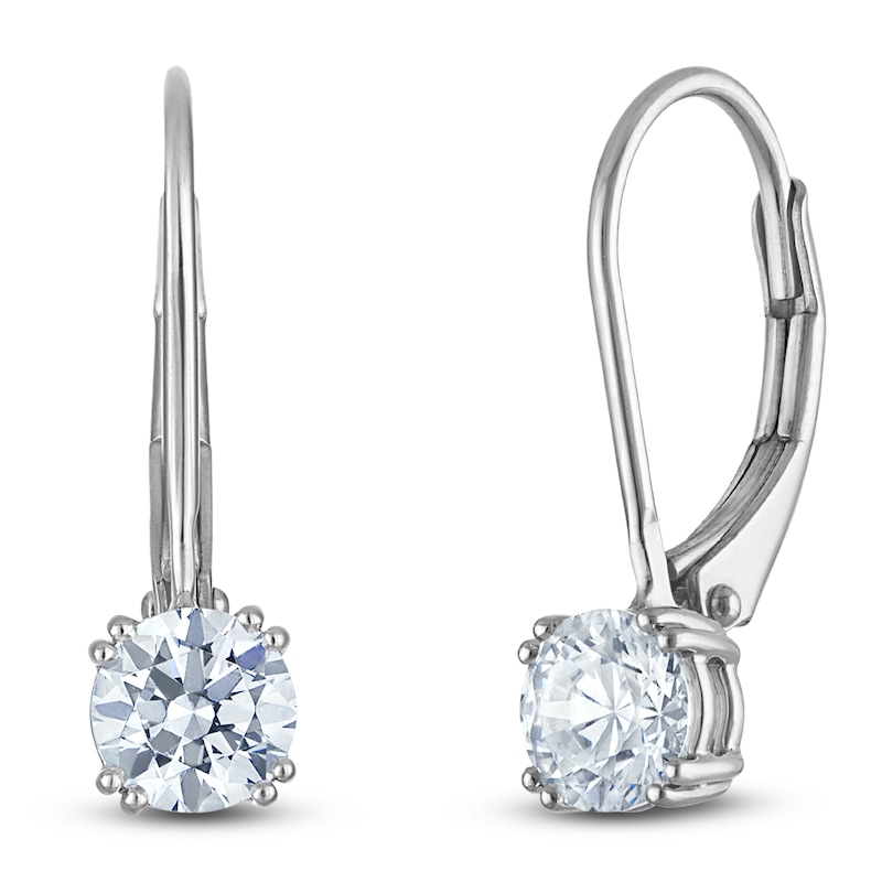 Main Image 2 of Round-Cut Lab-Grown Diamond Solitaire Drop Earrings 1/2 ct tw 14K White Gold (SI2/F)