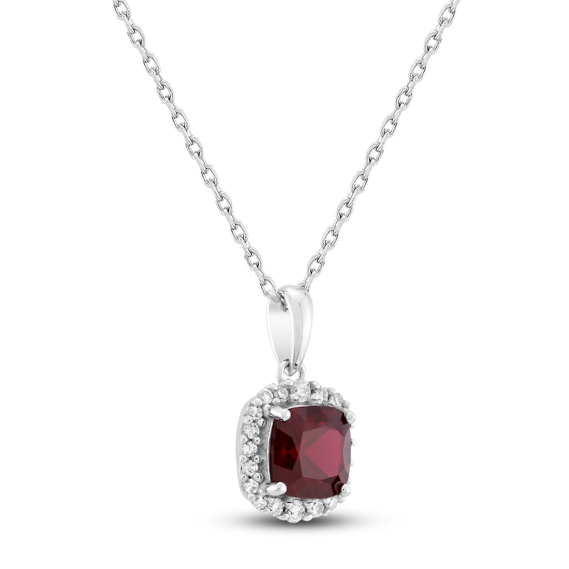 Main Image 2 of Cushion-Cut Lab-Created Ruby & Diamond Necklace 1/8 ct tw 10K White Gold 18"