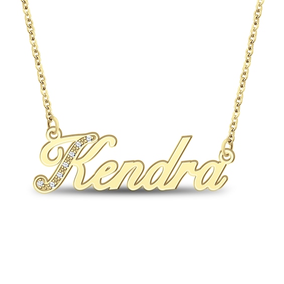Diamond Accent Script Nameplate Necklace 24K Yellow Gold-Plated Sterling Silver 18"