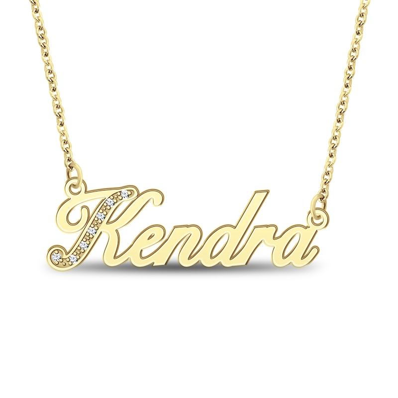 Main Image 1 of Diamond Accent Script Nameplate Necklace 24K Yellow Gold-Plated Sterling Silver 18"