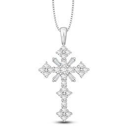Brilliant Moments Baguette & Round-Cut Diamond Cross Necklace 1-1/2 ct tw 14K White Gold