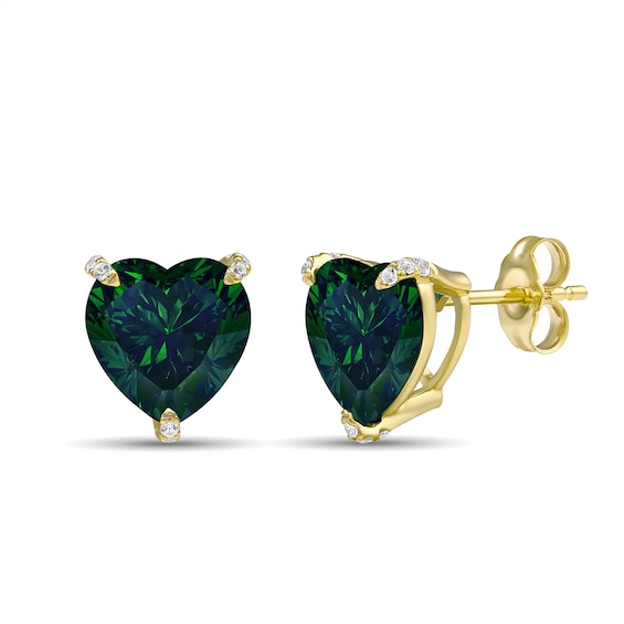 Heart Birthstone with Lab-Created White Sapphire Accents Stud Earrings (1 Stone)