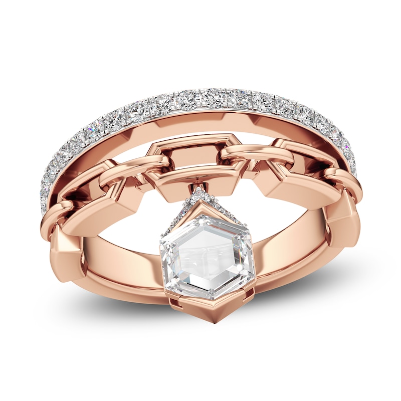 Main Image 1 of J'Lure Hexagon Portrait-Cut Lab-Grown Diamond Chain Link Ring 1 ct tw 14K Rose Gold