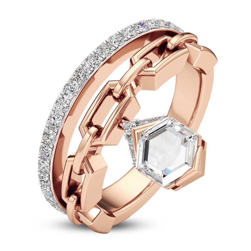 Main Image 2 of J'Lure Hexagon Portrait-Cut Lab-Grown Diamond Chain Link Ring 1 ct tw 14K Rose Gold