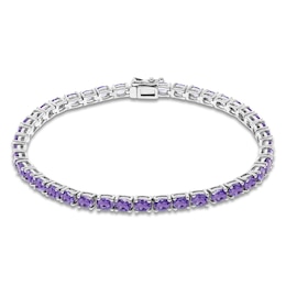 Oval-Cut Natural Amethyst Line Bracelet Sterling Silver 7.25"