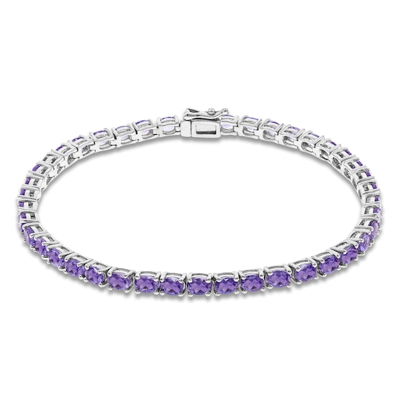 Oval-Cut Natural Amethyst Line Bracelet Sterling Silver 7.25"