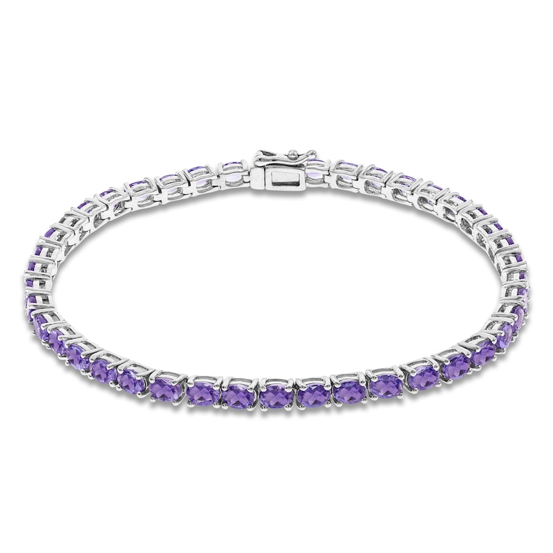 Main Image 1 of Oval-Cut Natural Amethyst Line Bracelet Sterling Silver 7.25"