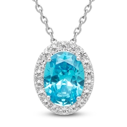 Oval-Cut Natural Swiss Blue Topaz & White Lab-Created Sapphire Necklace Sterling Silver 18"