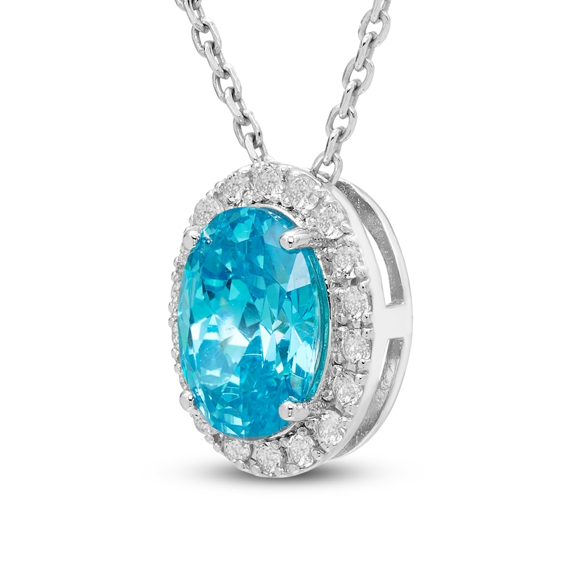 Main Image 2 of Oval-Cut Natural Swiss Blue Topaz & White Lab-Created Sapphire Necklace Sterling Silver 18"