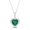 Thumbnail Image 1 of Heart-Shaped Lab-Created Emerald & White Lab-Created Sapphire Necklace Sterling Silver 18"