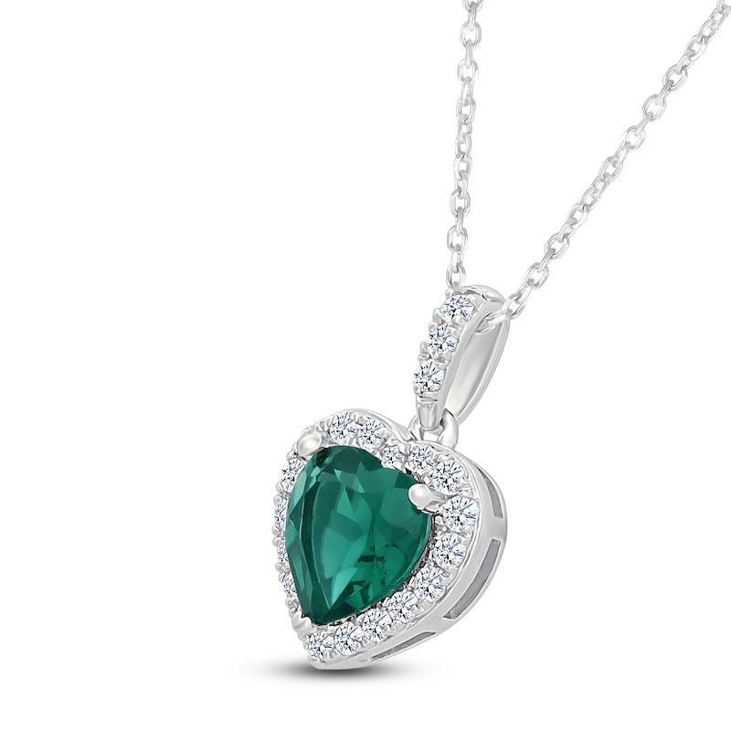Main Image 2 of Heart-Shaped Lab-Created Emerald & White Lab-Created Sapphire Necklace Sterling Silver 18"