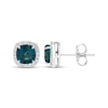 Thumbnail Image 3 of Cushion-Cut Natural London Blue Topaz & White Lab-Created Sapphire Halo Earrings Sterling Silver