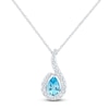 Thumbnail Image 1 of Pear-Shaped Natural Swiss Blue Topaz & Diamond Halo Necklace 1/6 ct tw 10K White Gold 18"