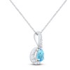Thumbnail Image 2 of Pear-Shaped Natural Swiss Blue Topaz & Diamond Halo Necklace 1/6 ct tw 10K White Gold 18"