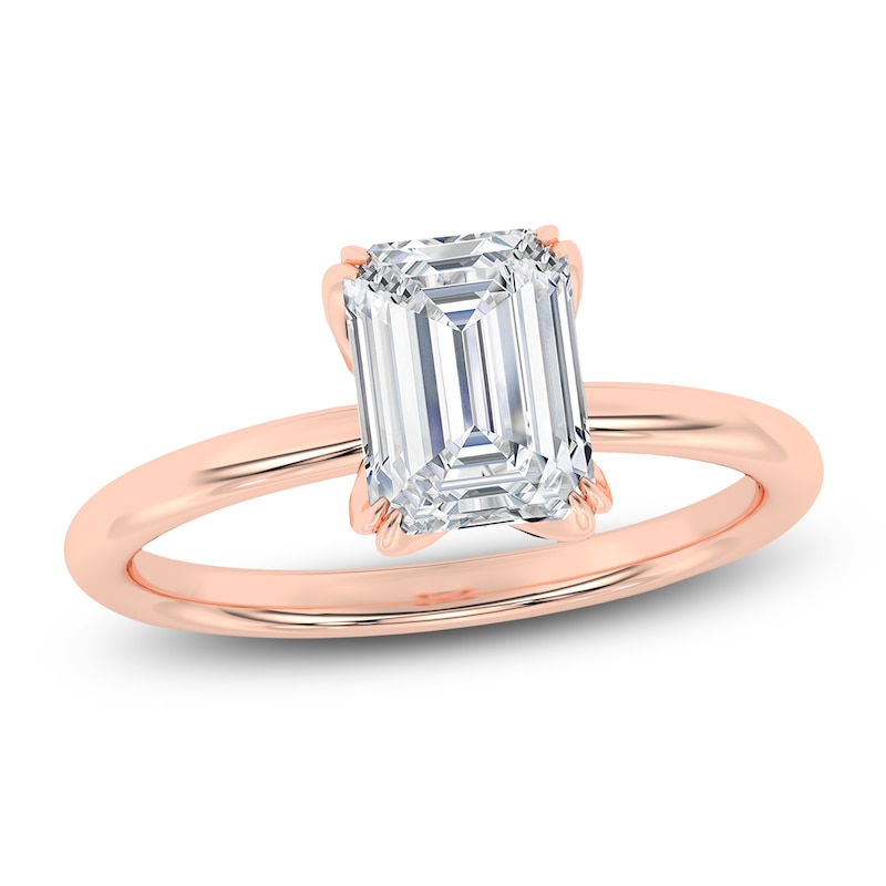 Main Image 1 of Certified Emerald-Cut Diamond Solitaire Engagement Ring 2 ct tw 14K Rose Gold (I1/I)