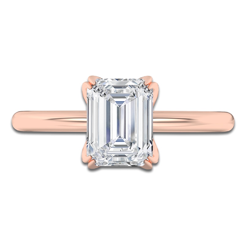 Main Image 3 of Certified Emerald-Cut Diamond Solitaire Engagement Ring 2 ct tw 14K Rose Gold (I1/I)