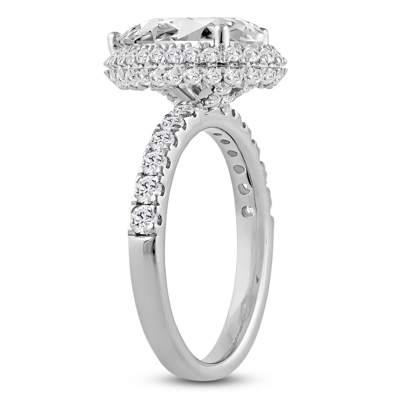 Main Image 2 of Pear-Shaped Lab-Grown Diamond Halo Engagement Ring 4 ct tw 14K White Gold