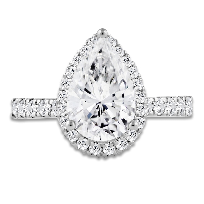Main Image 3 of Pear-Shaped Lab-Grown Diamond Halo Engagement Ring 4 ct tw 14K White Gold