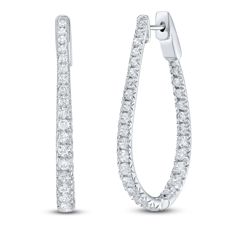 Main Image 2 of Lab-Grown Diamond Graduated Inside-Out Oval Hoop Earrings 2 ct tw 10K White Gold
