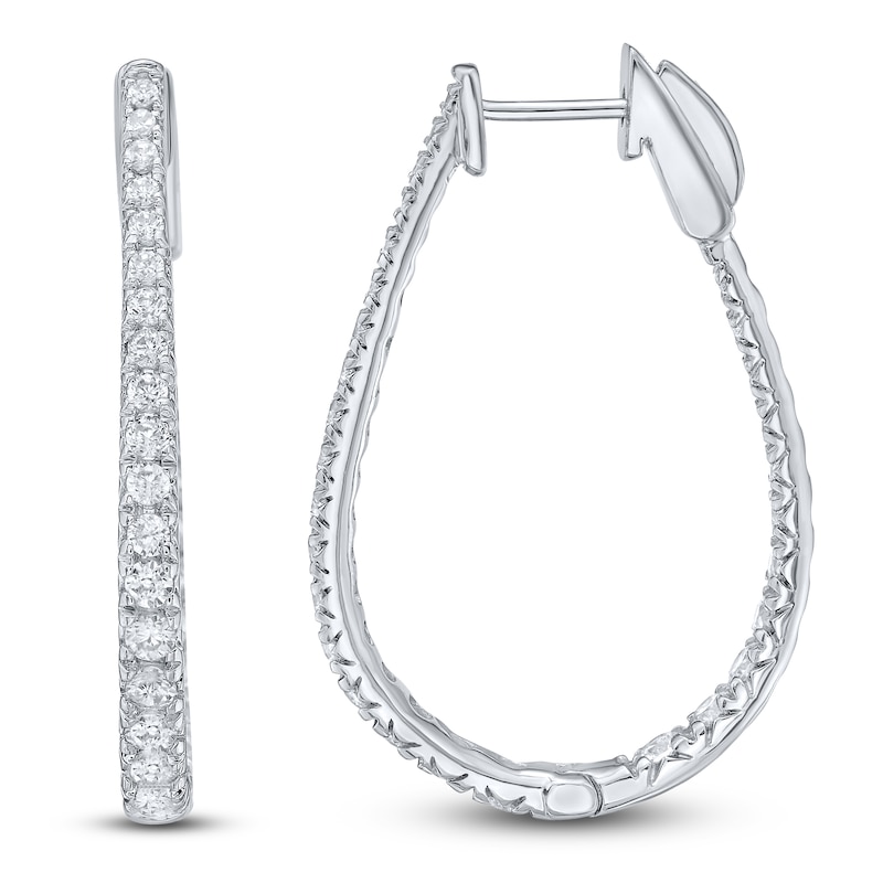 Main Image 3 of Lab-Grown Diamond Graduated Inside-Out Oval Hoop Earrings 2 ct tw 10K White Gold