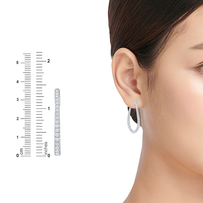 Main Image 4 of Lab-Grown Diamond Graduated Inside-Out Oval Hoop Earrings 2 ct tw 10K White Gold