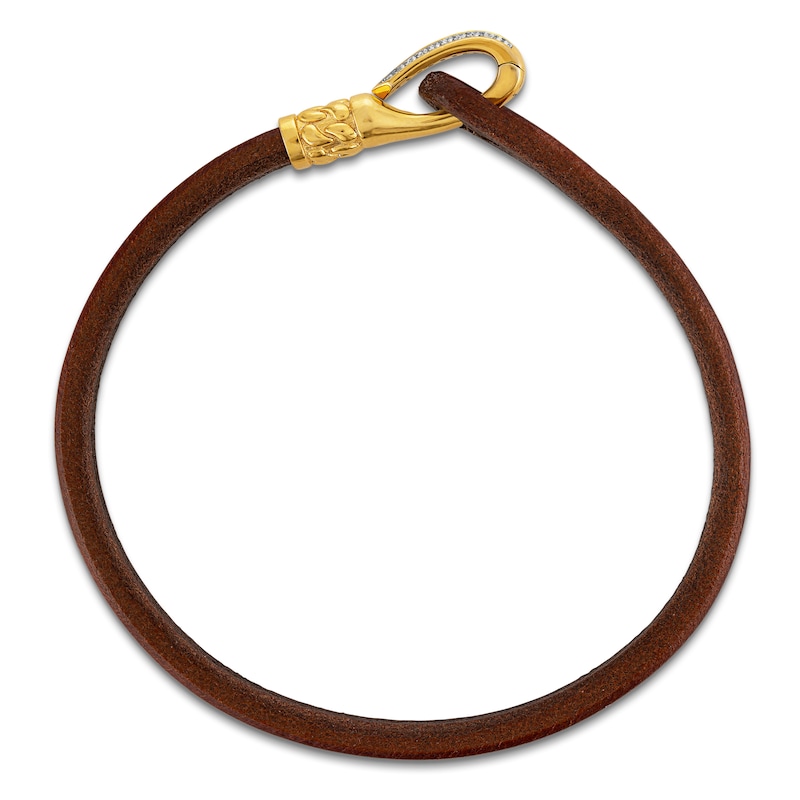 Main Image 2 of 1933 by Esquire Men's Natural White Topaz & Leather Loop Bracelet 14K Yellow Ion-Plated Sterling Silver 8.5"