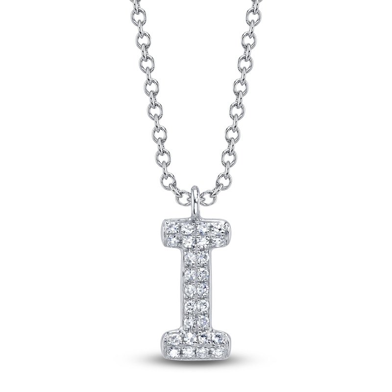Main Image 1 of Shy Creation Diamond Letter I Pavé Necklace 1/20 ct tw 14K White Gold 18" SC55028331-I